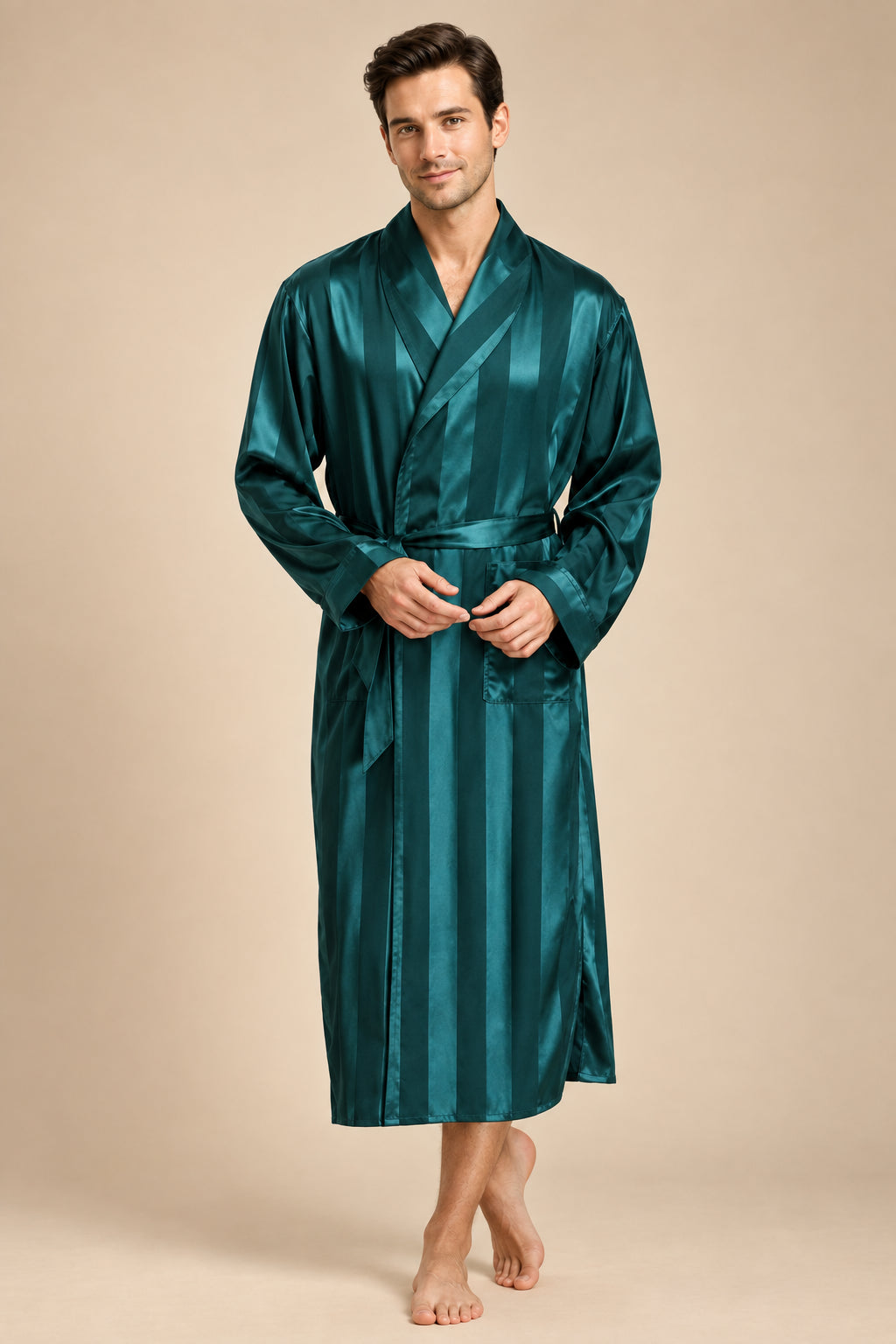 Peignoir Kimono Satin Imprimé Homme – Longue Robe de Chambre Luxe, Grande Taille