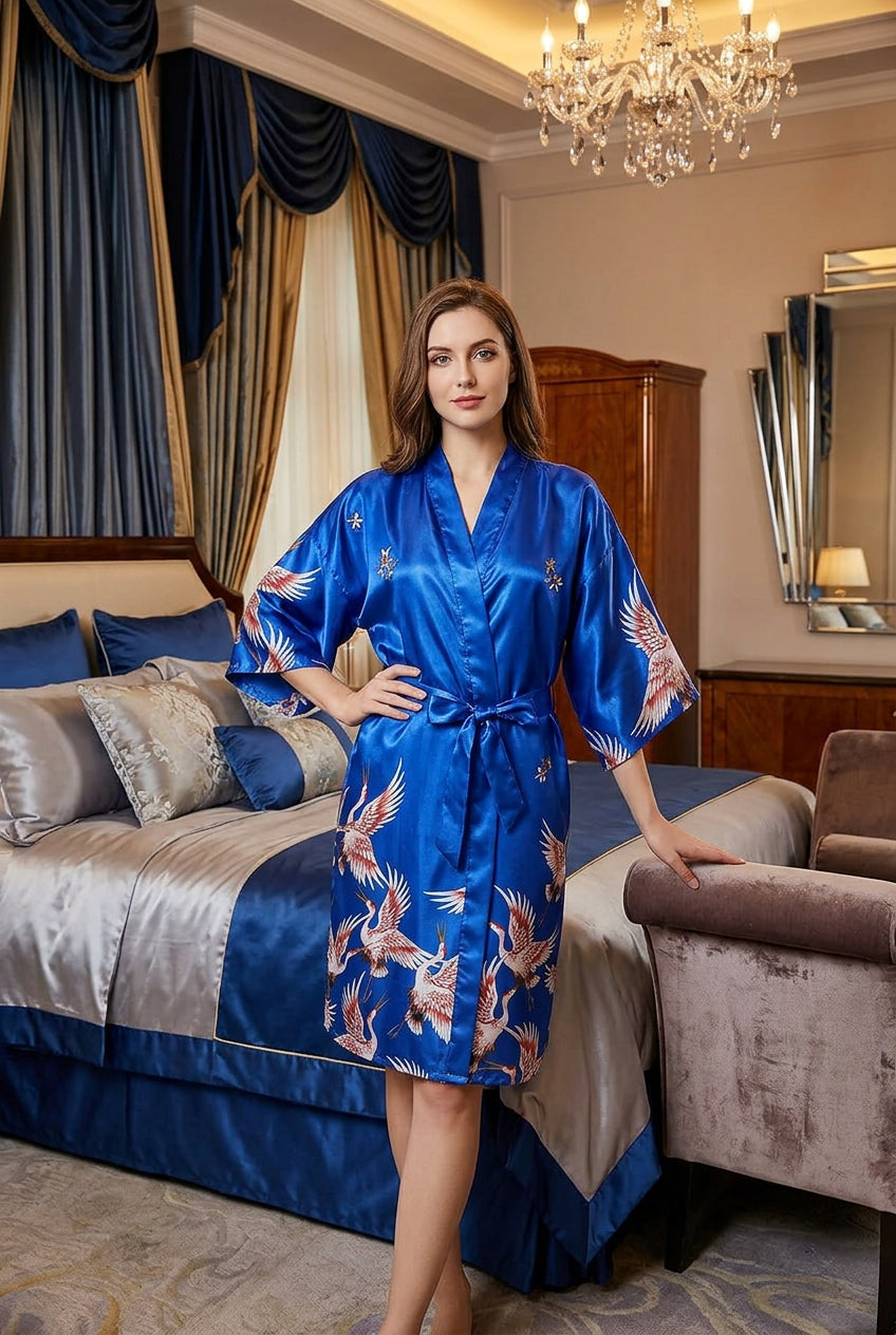 Kimono Court Satin Floral | Peignoir Femme Luxe | 7 Coloris | S à XXL