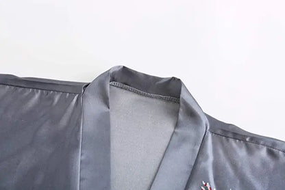 Kimono Court Satin Floral | Peignoir Femme Luxe | 7 Coloris | S à XXL
