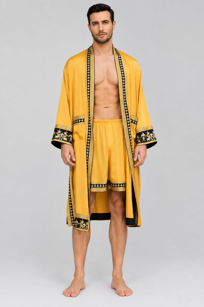Ensemble pyjama longue en Satin pour hommes, peignoir de Style Baroque, short Kimono, vêtements de nuit pour printemps et été, vêtements de maison