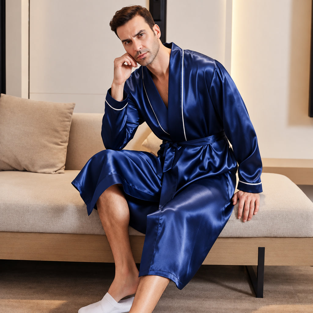 Pyjama Homme Soie Glacée Oversize — Manches Longues & Confort