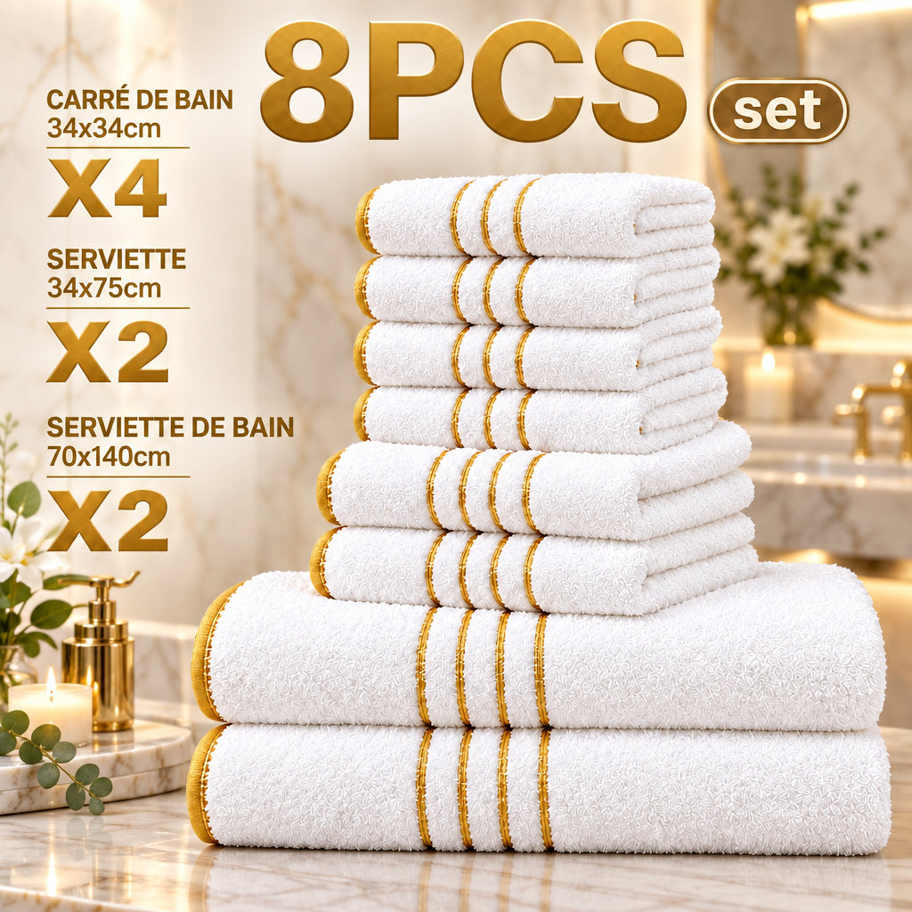 Ensemble 8 Serviettes Bain Corail – Douceur & Absorption Rapide