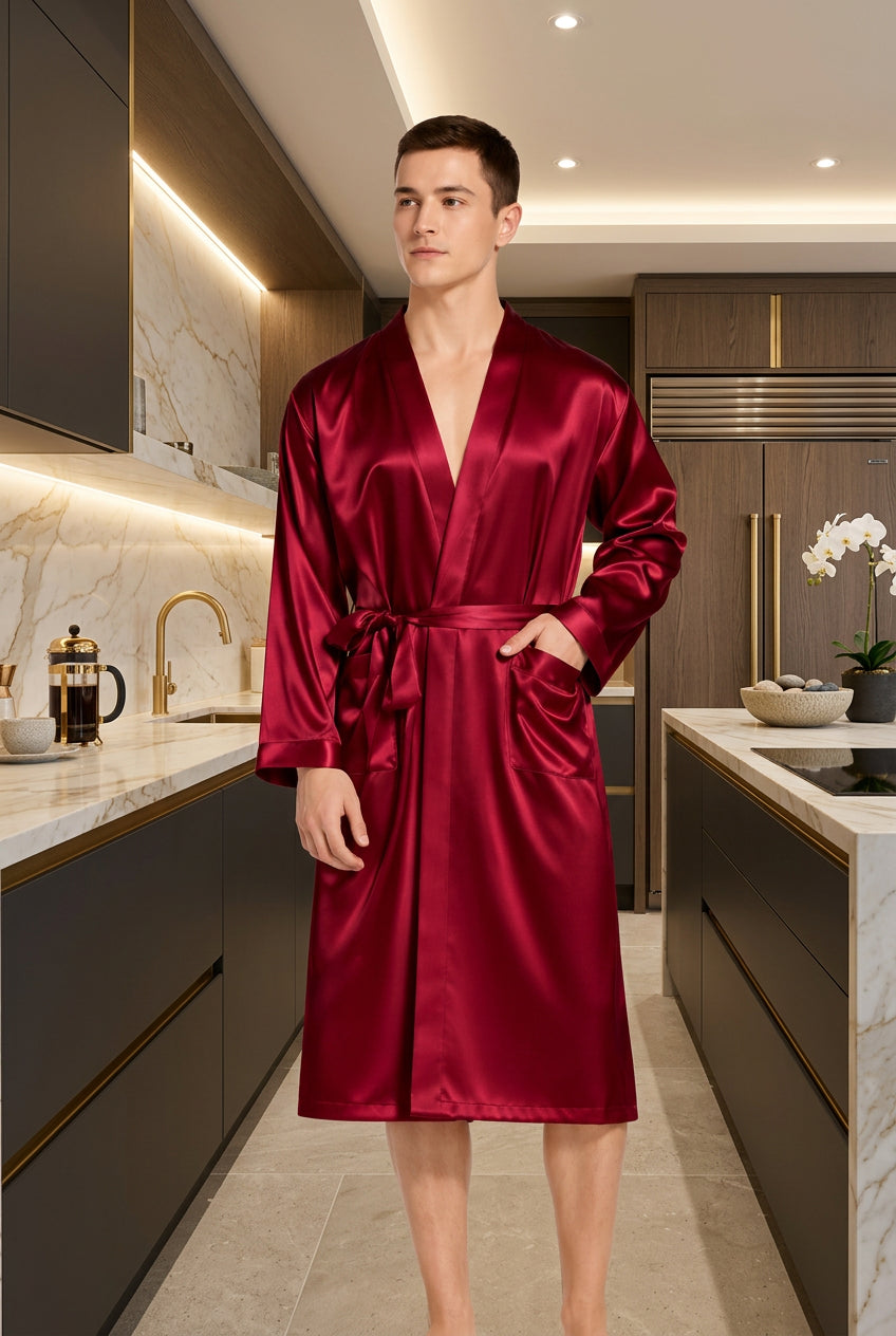 Peignoir Long Satin Homme — Kimono Élégant Multicolore