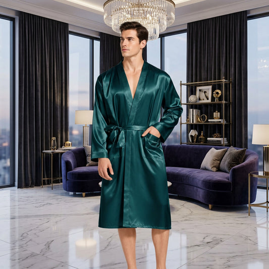 Peignoir Long Satin Homme — Kimono Élégant Multicolore