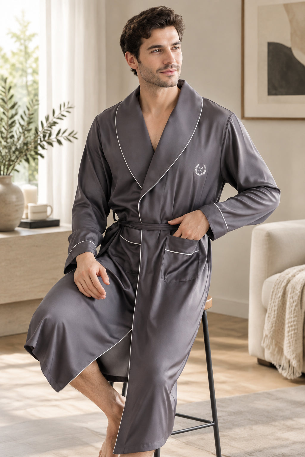 Robe de Chambre Homme Soie Glacée – Luxe & Élégance