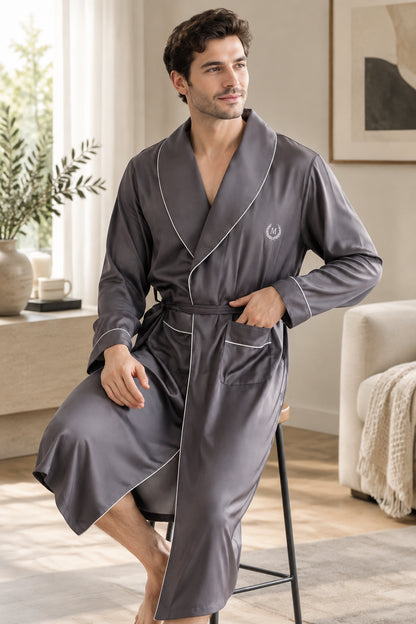 Robe de Chambre Homme Soie Glacée – Luxe & Élégance