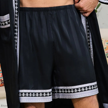 Ensemble pyjama longue en Satin pour hommes, peignoir de Style Baroque, short Kimono, vêtements de nuit pour printemps et été, vêtements de maison