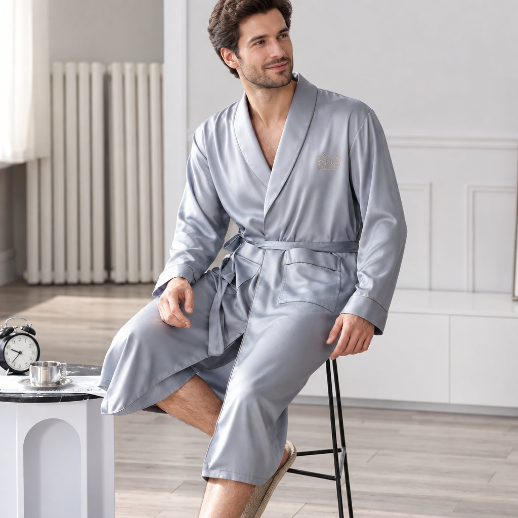 Robe de Chambre Homme Soie Glacée – Luxe & Élégance