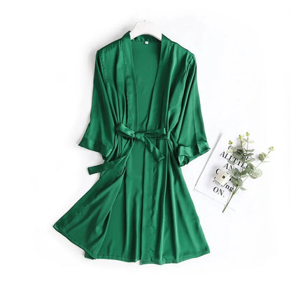 Kimono Peignoir Satin de Soie Femme | Manches 3/4 | Longueur Genou