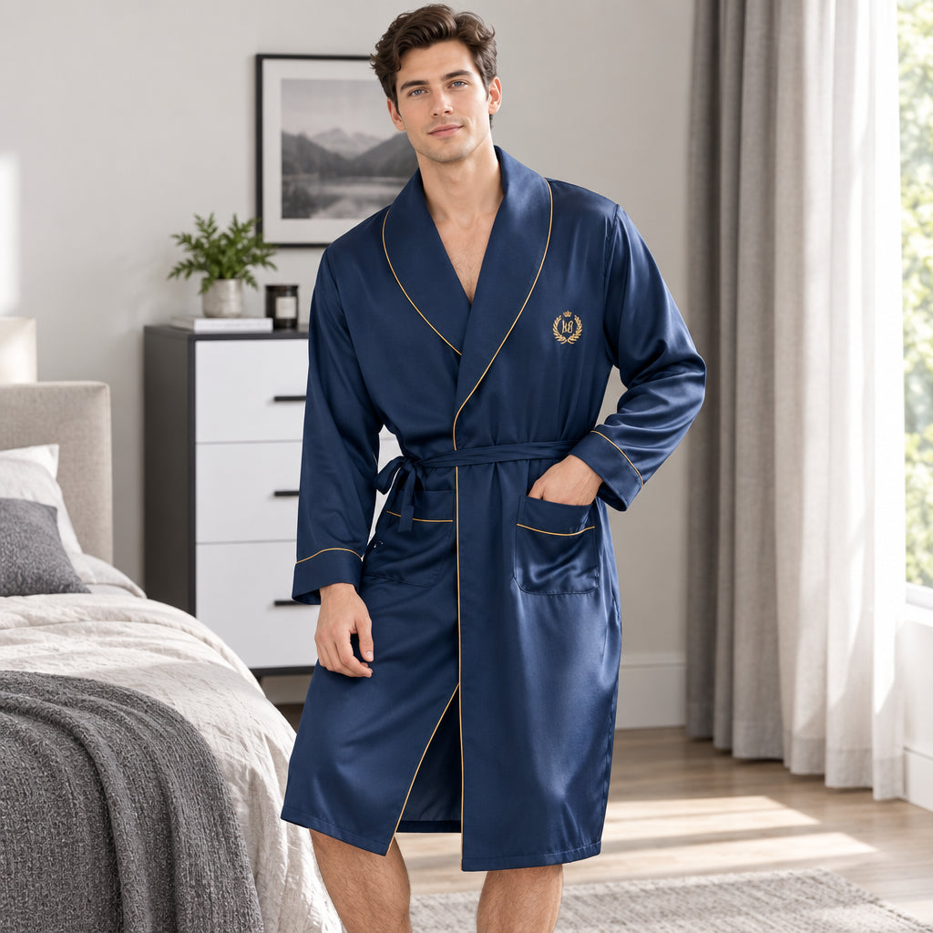 Robe de Chambre Homme Soie Glacée – Luxe & Élégance