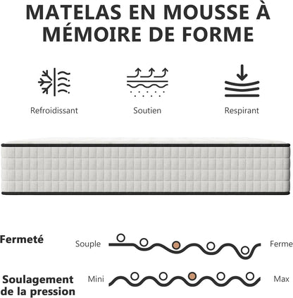 Matelas Mousse Mémoire de Forme DEWINNER | Haute Résilience | 16 à 30 cm