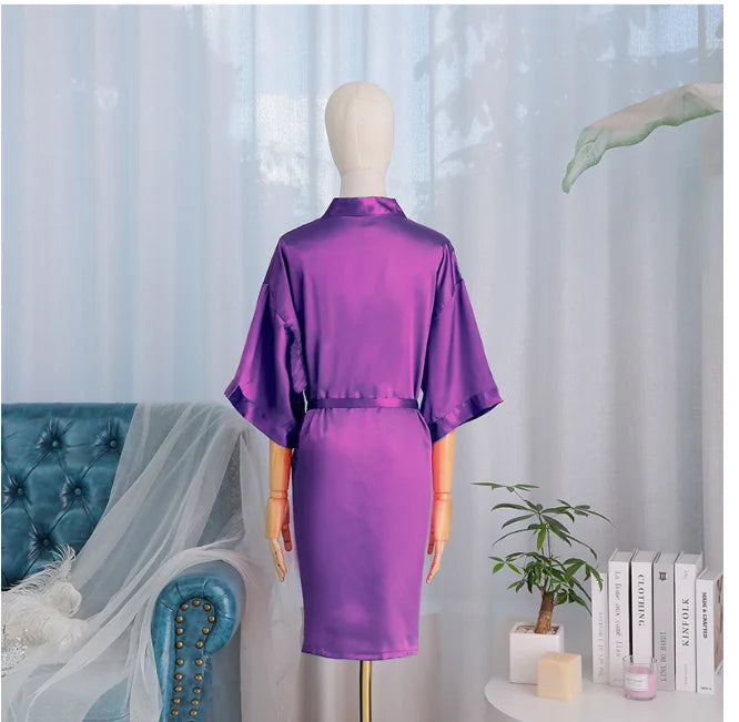 Kimono Peignoir Satin de Soie Femme | Manches 3/4 | Longueur Genou