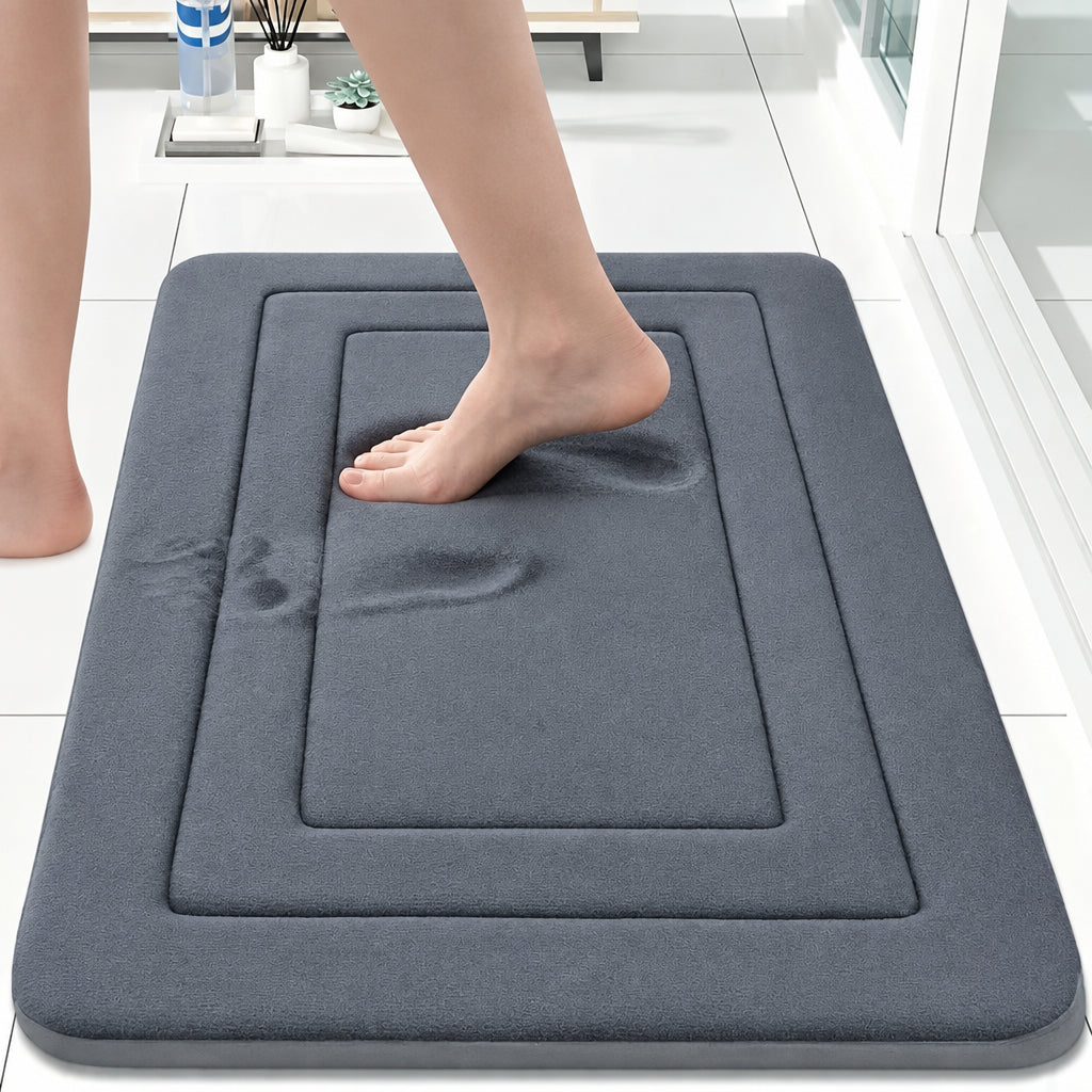 Tapis de Bain Antidérapant 40×60 cm | Velours Corail Ultra-Doux | Gris & Noir