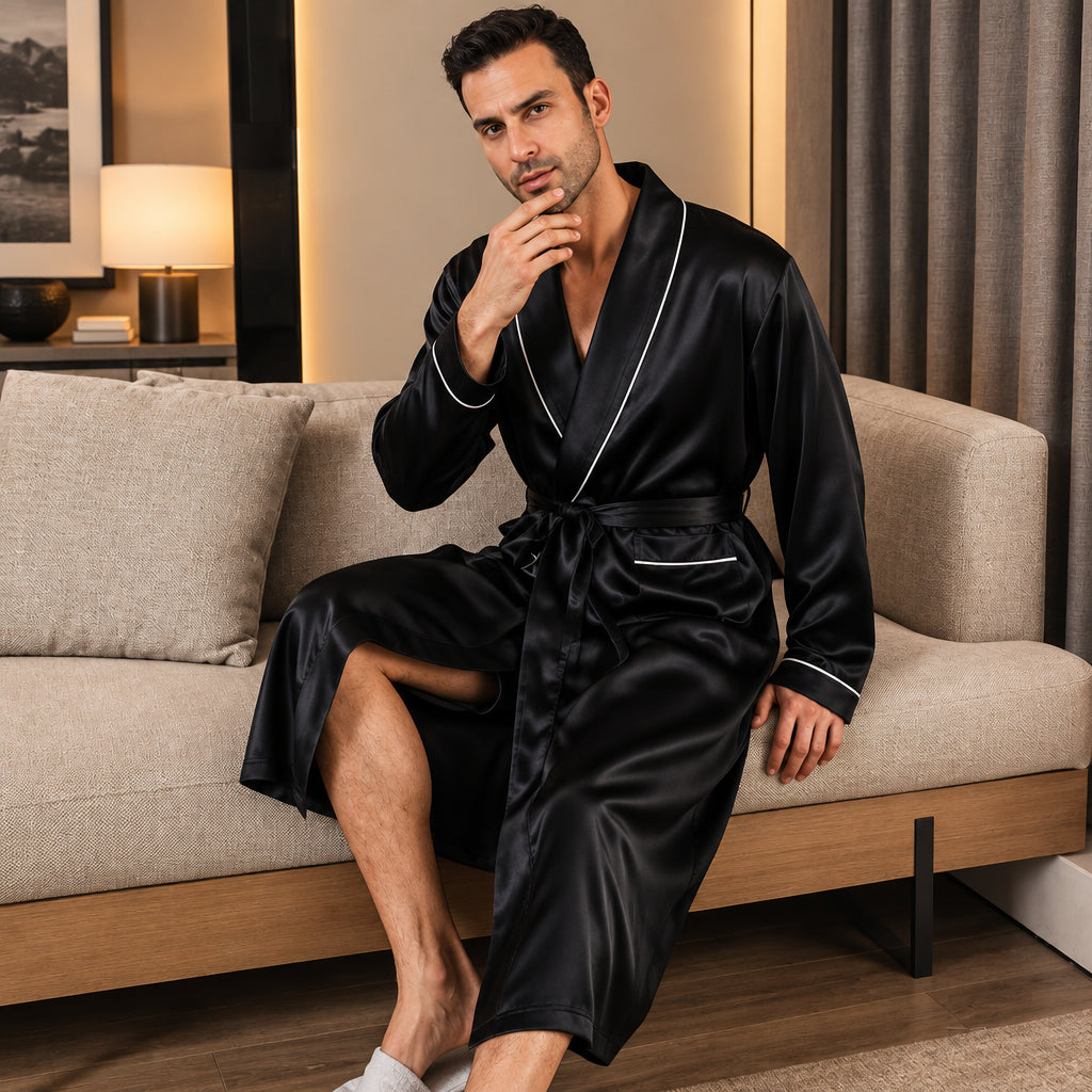 Pyjama Homme Soie Glacée Oversize — Manches Longues & Confort