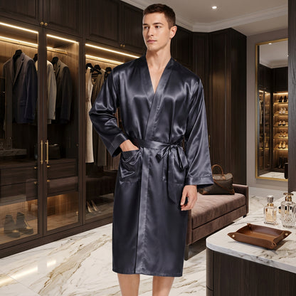 Peignoir Long Satin Homme — Kimono Élégant Multicolore