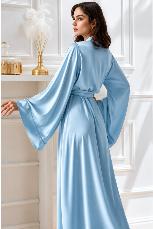 Kimono de Mariée Longueur au Sol | Robe Satin Luxe Fait Main | Beige, Blanc, Noir, Bleu