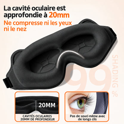 Masque de Sommeil 3D Rembourré — Bloque la Lumière, Ultra Doux