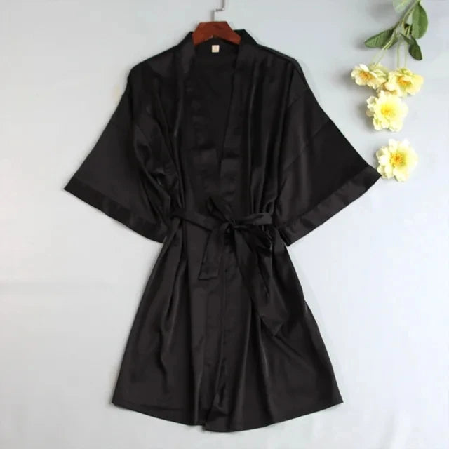 Kimono Peignoir Satin de Soie Femme | Manches 3/4 | Longueur Genou
