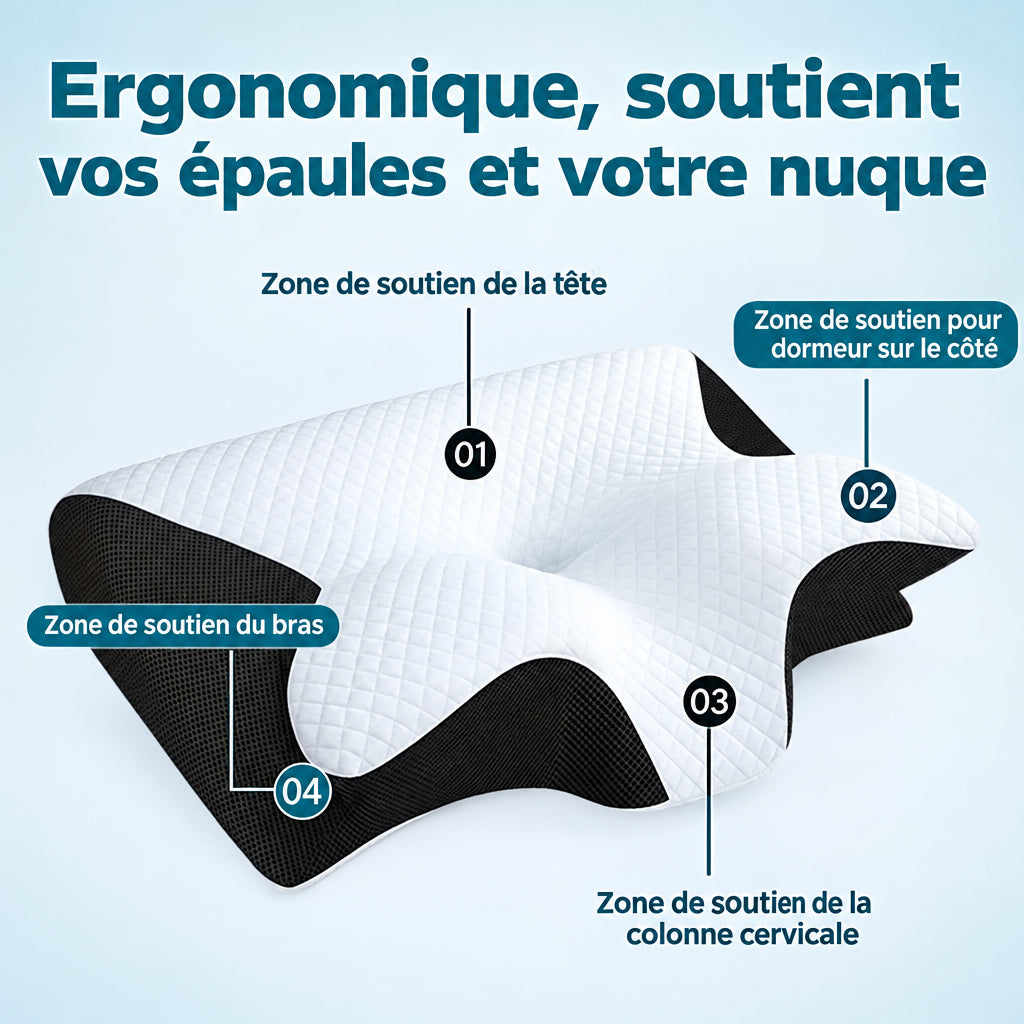 Oreiller À Mémoire de Forme Cervical – Profilé Papillon, Soulagement du Cou