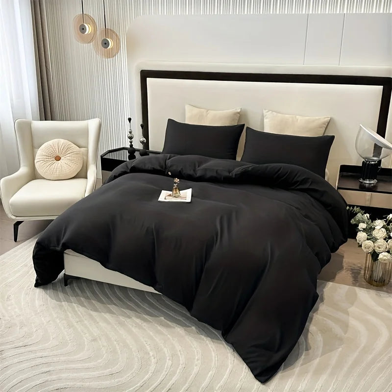 Housse de Couette Brossée Unie — Polyester Doux | Housse + 2 Taies d'Oreiller | Toutes Tailles