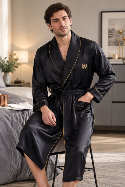 Robe de Chambre Homme Soie Glacée – Luxe & Élégance