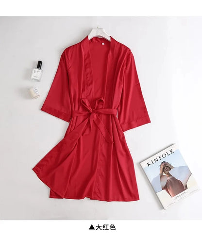 Kimono Peignoir Satin de Soie Femme | Manches 3/4 | Longueur Genou