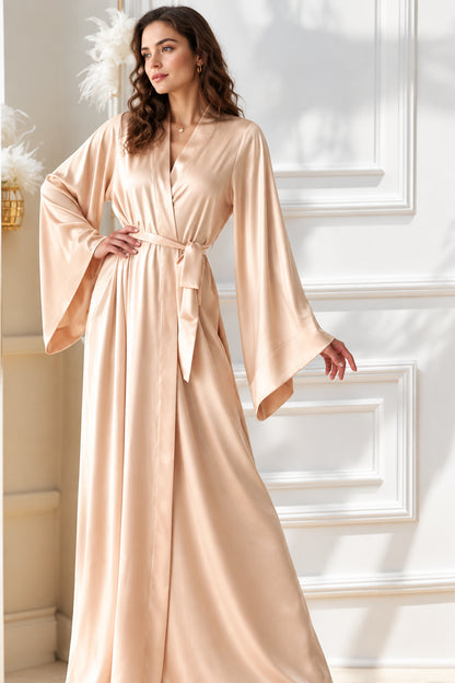 Kimono de Mariée Longueur au Sol | Robe Satin Luxe Fait Main | Beige, Blanc, Noir, Bleu