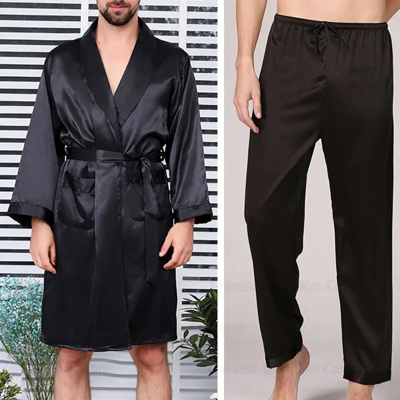 Ensemble Pyjama Kimono Satin Homme | Grande Taille 2XL à 5XL