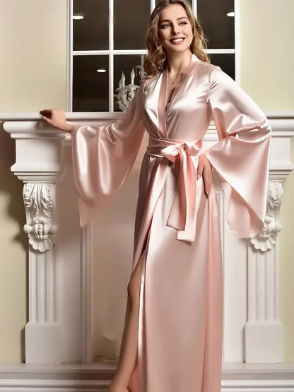 Robe Longue Kimono Satinée – Élégance Moderne