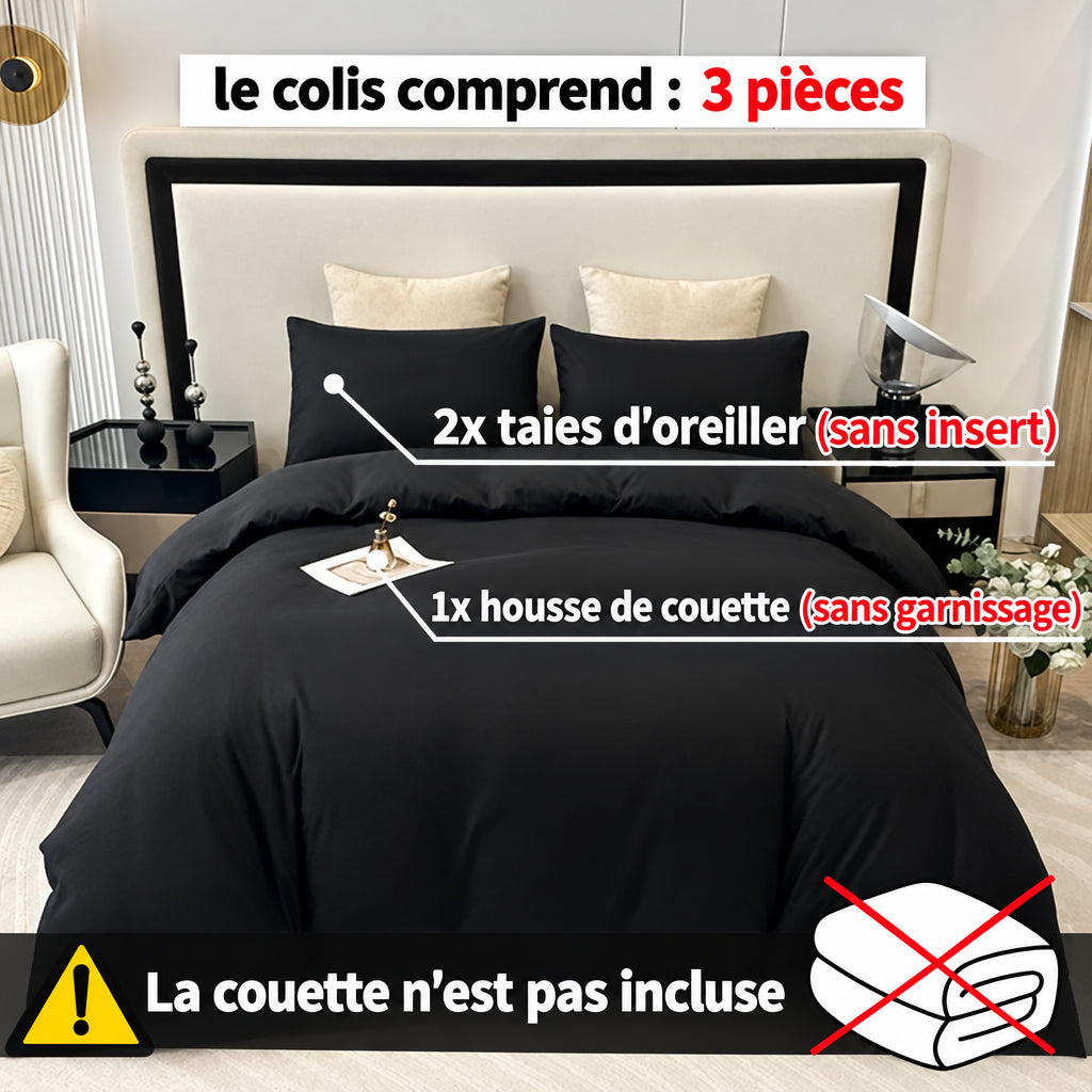 Housse de Couette Brossée Unie — Polyester Doux | Housse + 2 Taies d'Oreiller | Toutes Tailles
