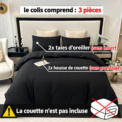 Housse de Couette Brossée Unie — Polyester Doux | Housse + 2 Taies d'Oreiller | Toutes Tailles