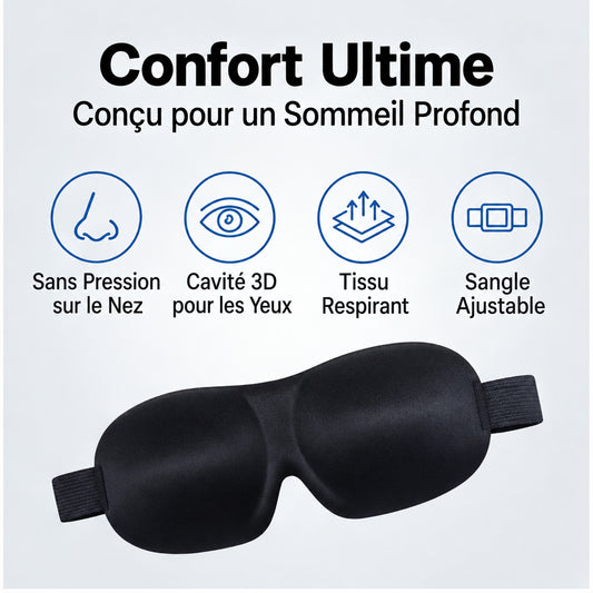 Masque de Sommeil 3D Respirant – Occultant, Réglable, Unisexe