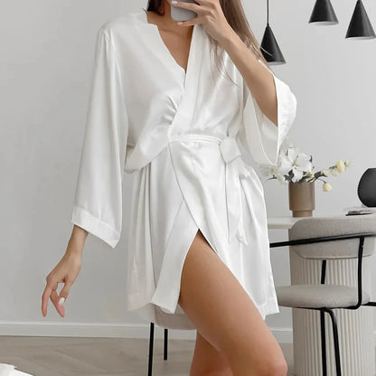 Kimono Peignoir Satin de Soie Femme | Manches 3/4 | Longueur Genou