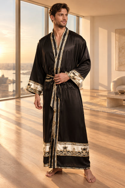 Ensemble pyjama longue en Satin pour hommes, peignoir de Style Baroque, short Kimono, vêtements de nuit pour printemps et été, vêtements de maison