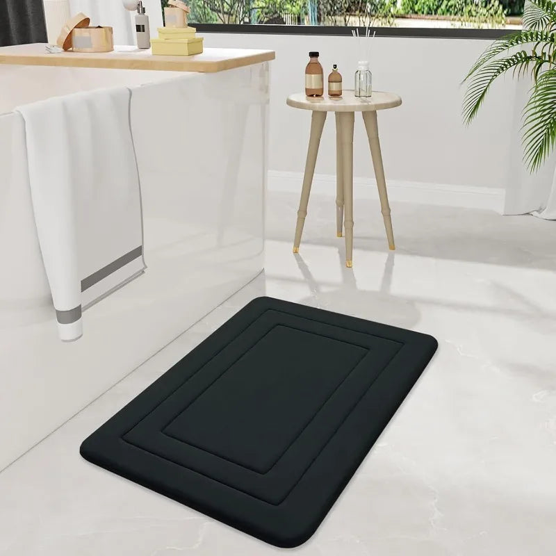 Tapis de Bain Antidérapant 40×60 cm | Velours Corail Ultra-Doux | Gris & Noir