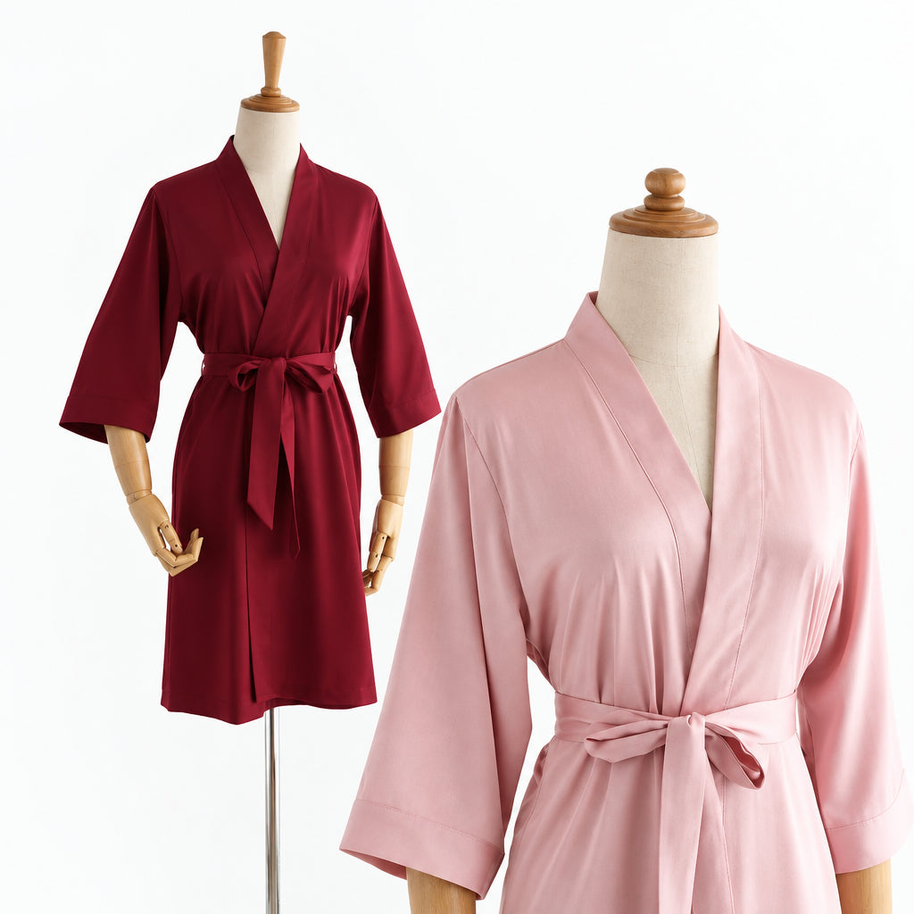Kimono Peignoir Satin de Soie Femme | Manches 3/4 | Longueur Genou