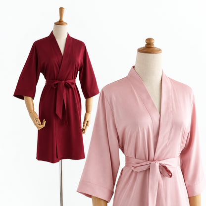 Kimono Peignoir Satin de Soie Femme | Manches 3/4 | Longueur Genou