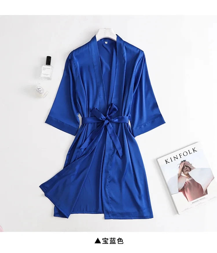 Kimono Peignoir Satin de Soie Femme | Manches 3/4 | Longueur Genou