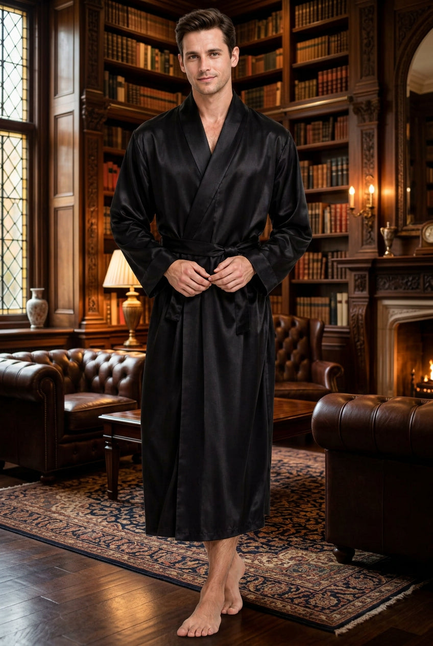 Peignoir Kimono Satin Imprimé Homme – Longue Robe de Chambre Luxe, Grande Taille