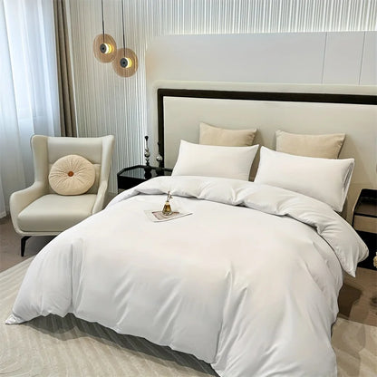 Housse de Couette Brossée Unie — Polyester Doux | Housse + 2 Taies d'Oreiller | Toutes Tailles