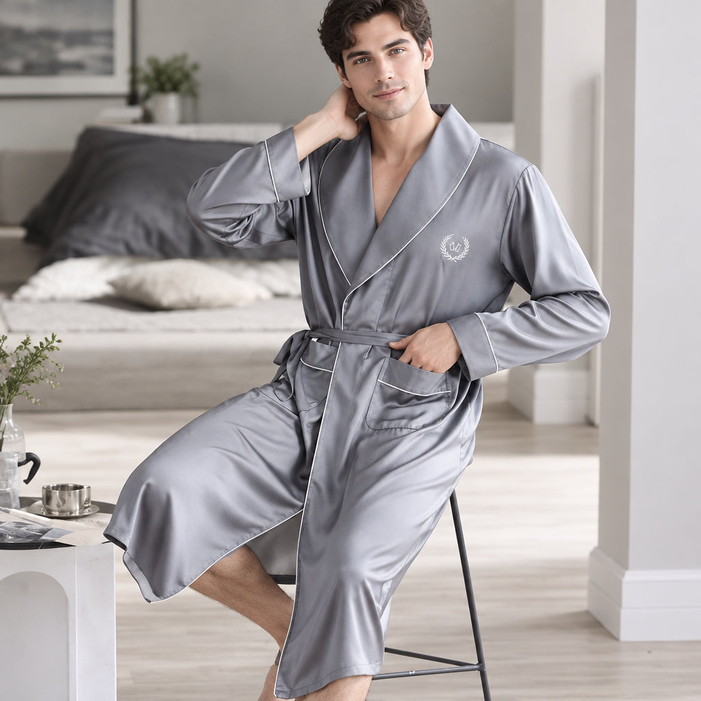Robe de Chambre Homme Soie Glacée – Luxe & Élégance