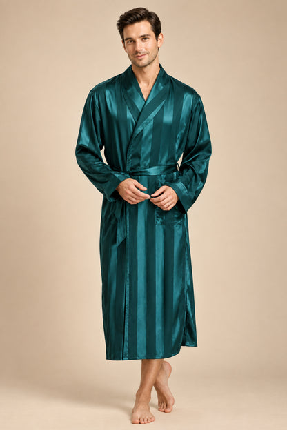 Peignoir Kimono Satin Imprimé Homme – Longue Robe de Chambre Luxe, Grande Taille