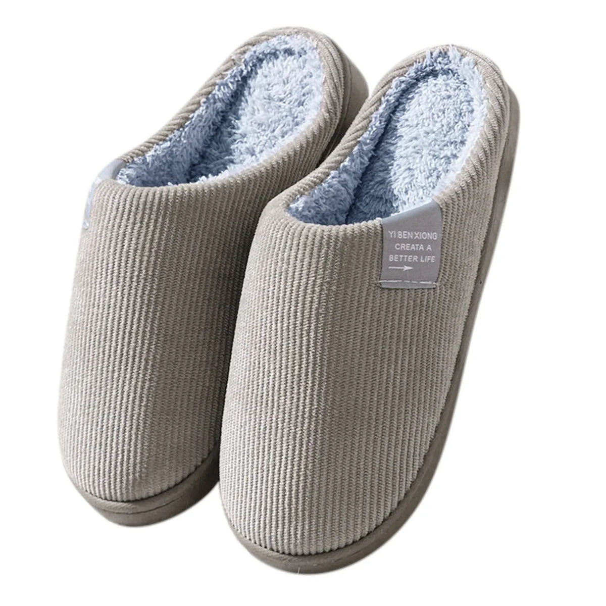 Pantoufles Peluche Hiver Fond Épais & Antidérapant | Unisexe | Gris & Marine | 36 à 45