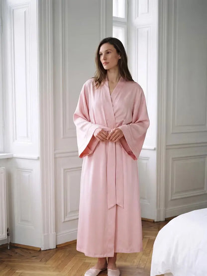 Robe Kimono Satin Maxi Crème – Ensemble Luxe pour Femme, Longueur au Sol