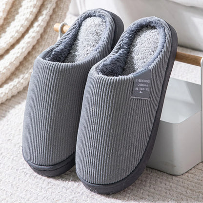 Pantoufles Peluche Hiver Fond Épais & Antidérapant | Unisexe | Gris & Marine | 36 à 45