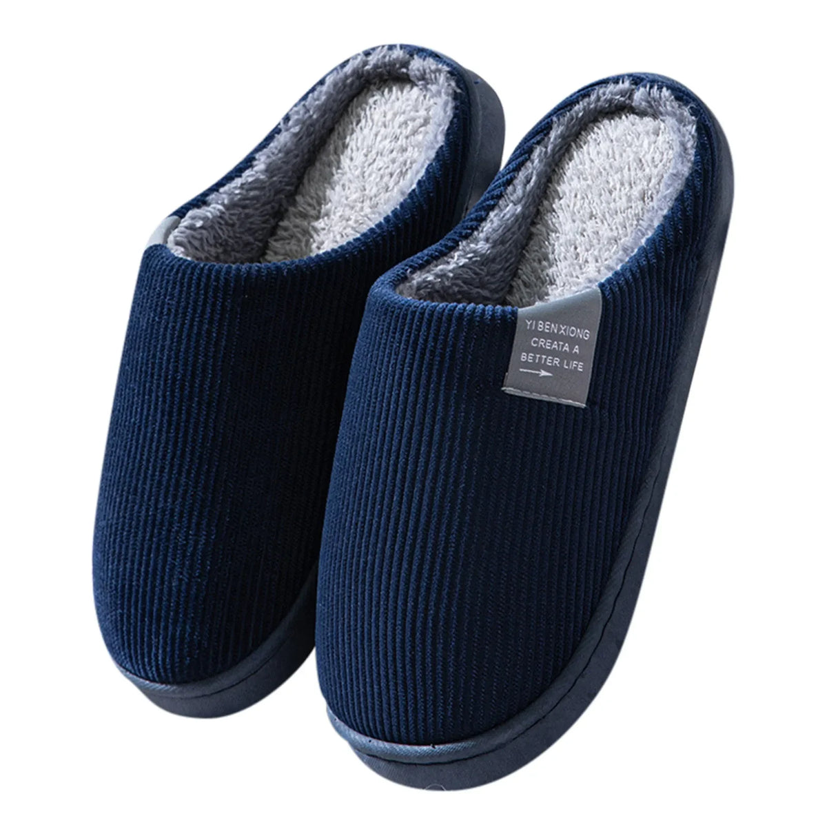 Pantoufles Peluche Hiver Fond Épais & Antidérapant | Unisexe | Gris & Marine | 36 à 45