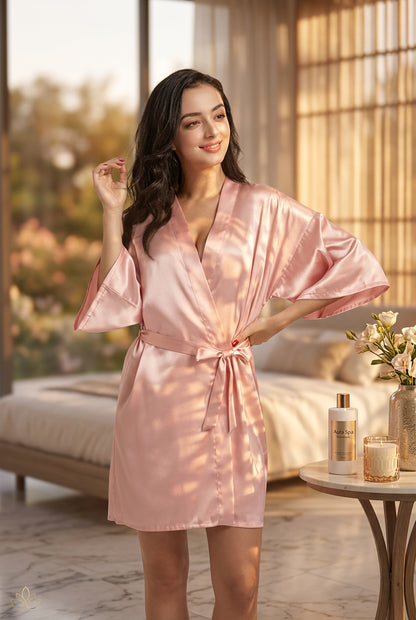 Peignoir Kimono Satiné Femme – Court & Élégant
