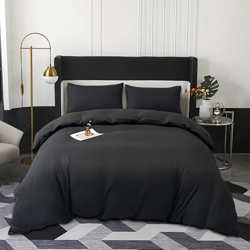 Housse de Couette Brossée Unie — Polyester Doux | Housse + 2 Taies d'Oreiller | Toutes Tailles