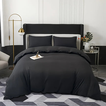 Housse de Couette Brossée Unie — Polyester Doux | Housse + 2 Taies d'Oreiller | Toutes Tailles