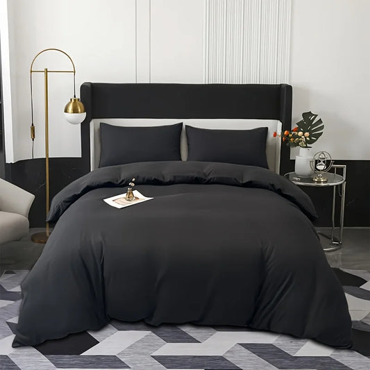 Housse de Couette Brossée Unie — Polyester Doux | Housse + 2 Taies d'Oreiller | Toutes Tailles